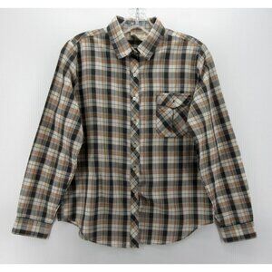 VINTAGE Sears Top Medium Gray 70s Button Up Shirt Plaid Pocket